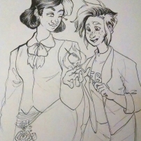 inktober2018 drawing of two quirky lady original characters from the scp foundation expanded universe