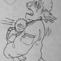 inktober2018 drawing of a jittery spacedad holding an alien baby being startled by an insect
